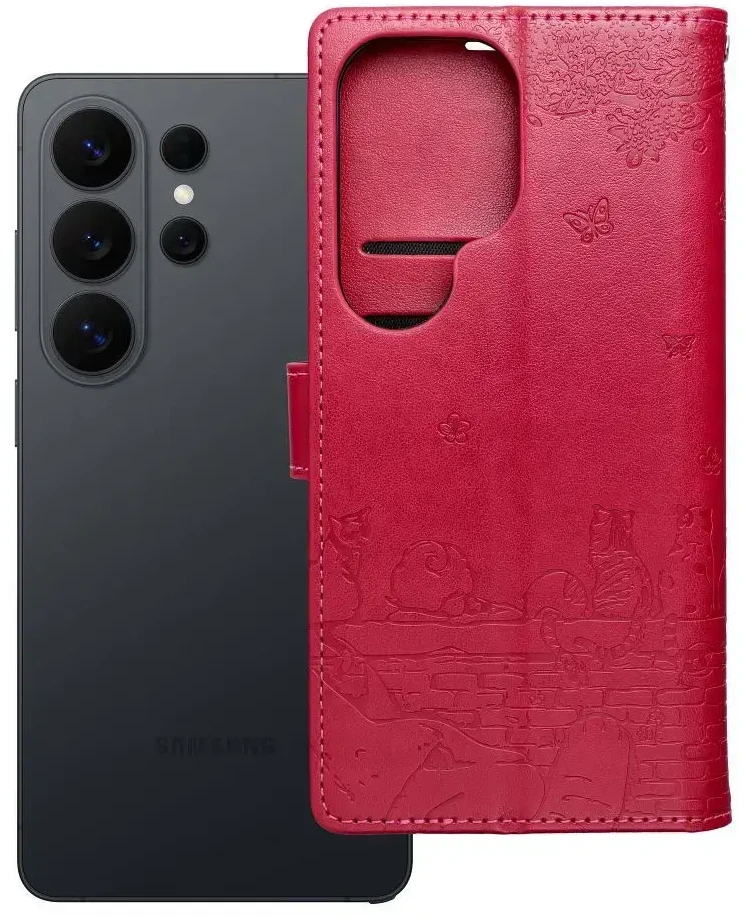 OEM atverčiamas dėklas Redmi NOTE 15 4G Mezzo Book katėms, raudonas