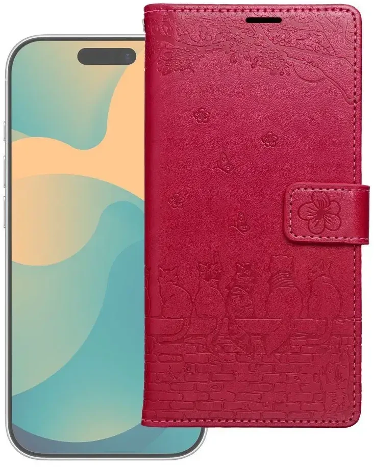 OEM atverčiamas dėklas Redmi NOTE 15 PRO 4G Mezzo Book Cats raudonas