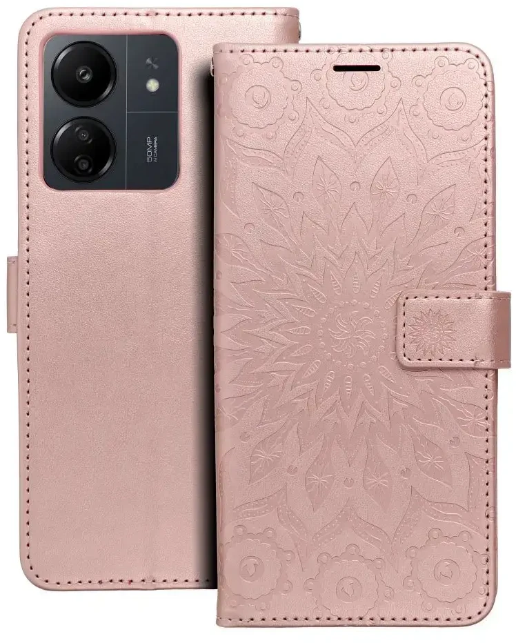 Forcell Oem MEZZO Book dėklas skirtas Xiaomi Redmi 13C / POCO C65 mandala rožinio aukso spalvos