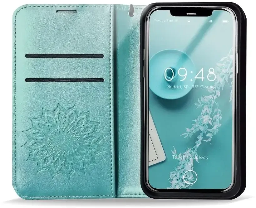 Forcell Oem MEZZO Book dėklas skirtas Samsung Galaxy S21 mandala žalios spalvos