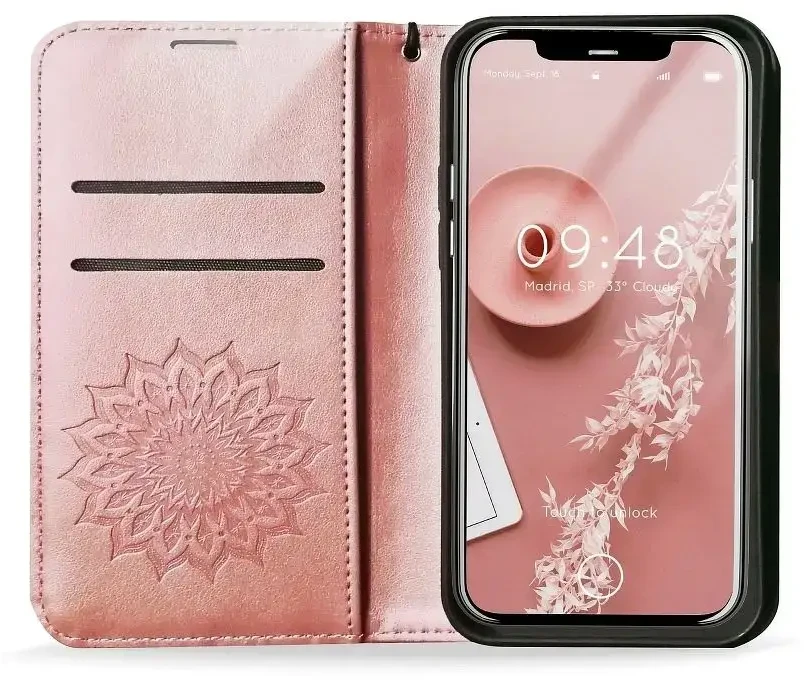 Forcell Oem MEZZO Book dėklas skirtas Samsung Galaxy S20 FE / S20 FE 5G mandala rožinio aukso spalvos