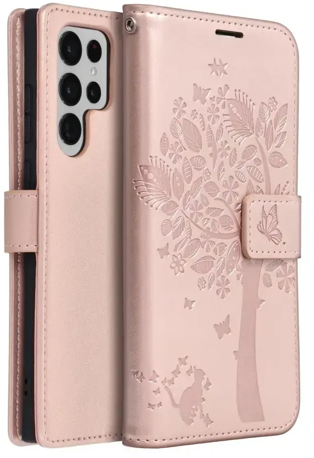 Forcell Oem MEZZO Book dėklas skirtas Samsung Galaxy S22 Ultra medžio rose auksinis