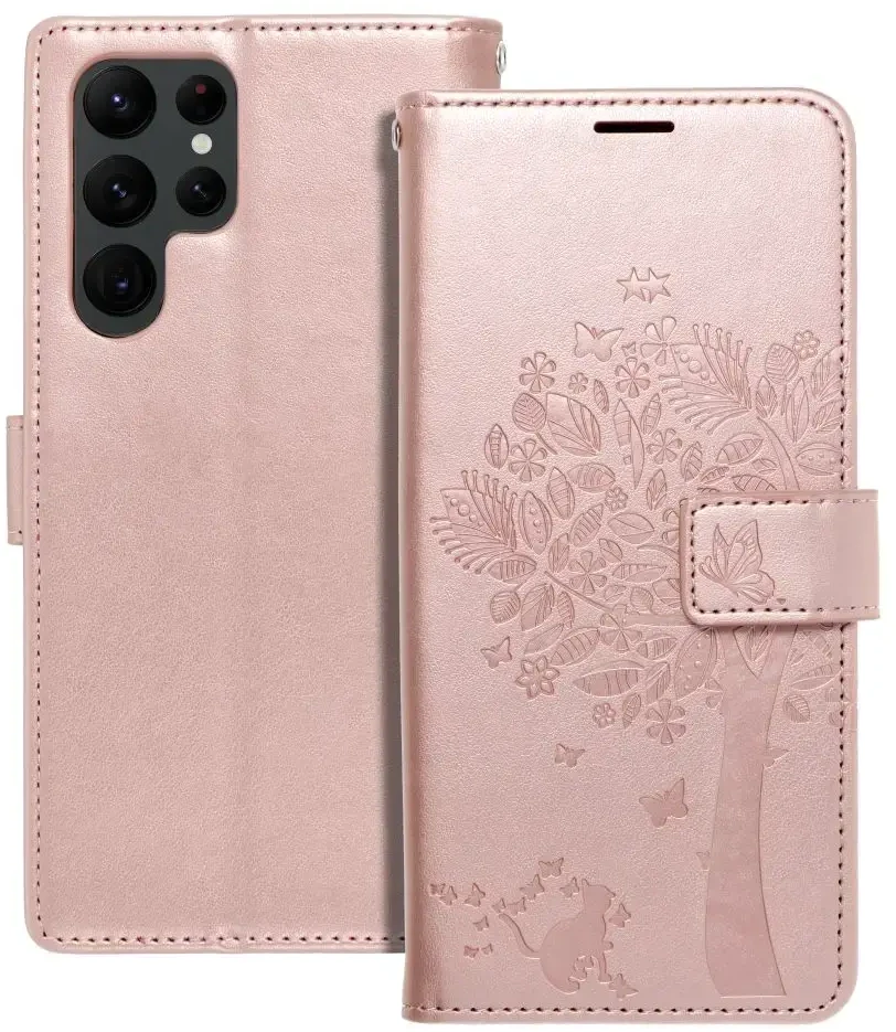 Forcell Oem MEZZO Book dėklas skirtas Samsung Galaxy S22 Ultra medžio rose auksinis