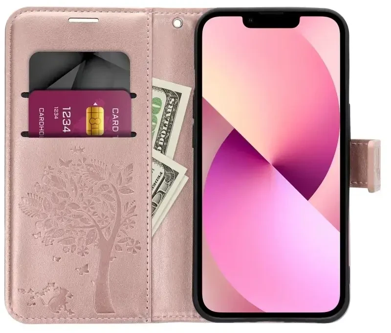Forcell Oem MEZZO Book dėklas skirtas Samsung Galaxy S22 Ultra medžio rose auksinis