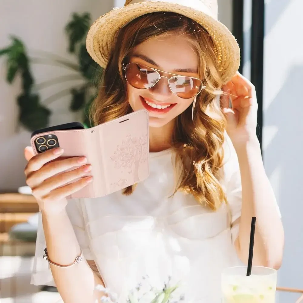 Forcell Oem MEZZO Book dėklas skirtas Samsung Galaxy S22 Ultra medžio rose auksinis