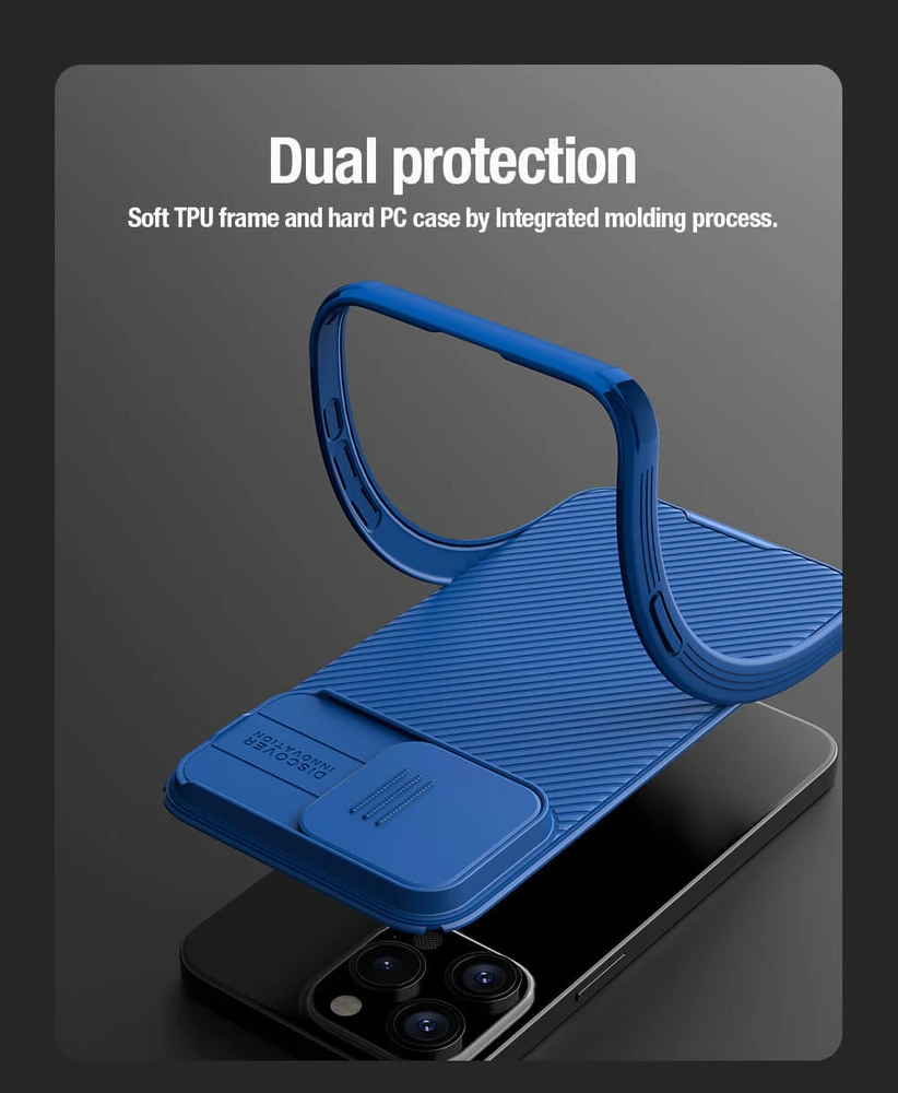 Nillkin CamShield Pro PC+TPU dėklas telefonui Apple iPhone 15 Pro Max violetinės spalvos