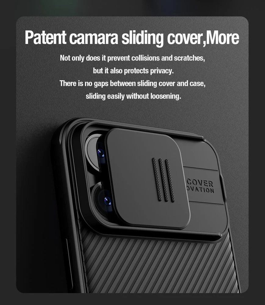 Nillkin CamShield Pro PC+TPU dėklas telefonui Apple iPhone 15 Pro Max violetinės spalvos
