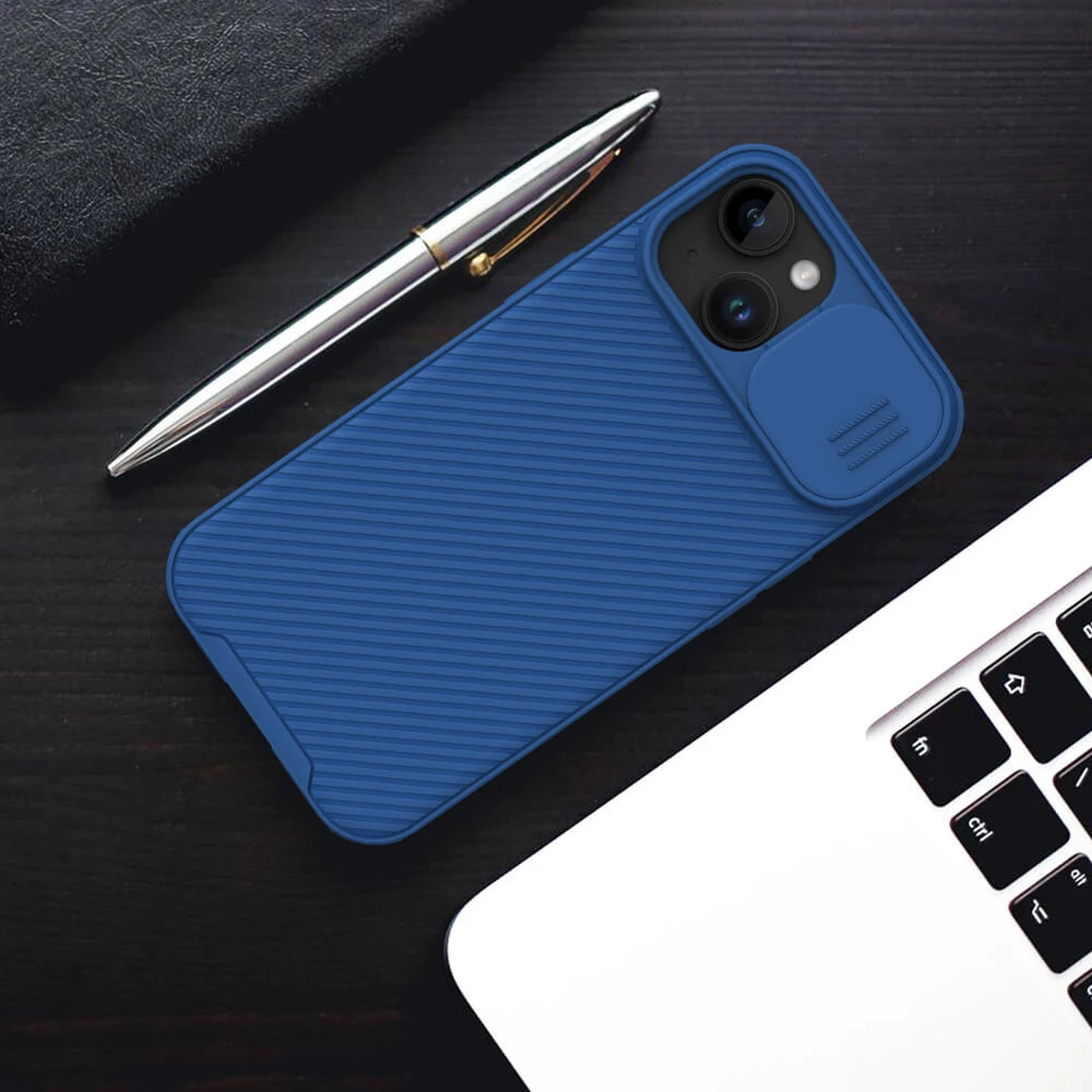 Dėklas Nillkin CamShield Pro Apple iPhone 15 Plus mėlynas