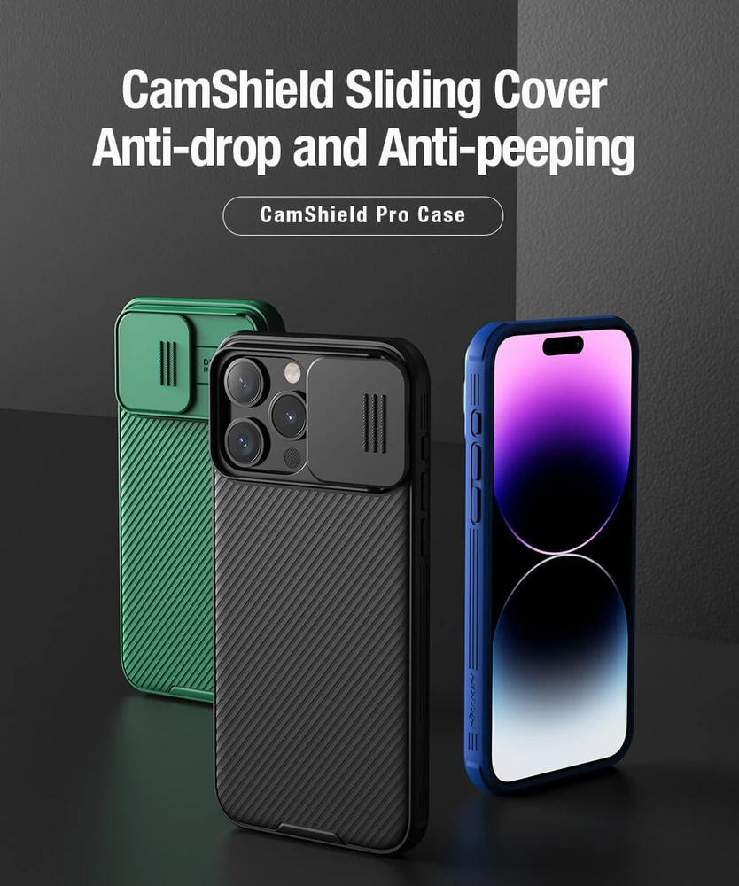 Nillkin CamShield Pro PC+TPU dėklas telefonui Apple iPhone 15 Pro Max violetinės spalvos
