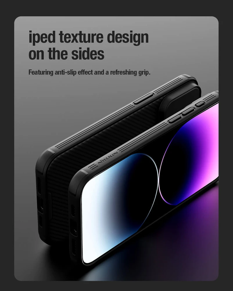 Nillkin CamShield Pro PC+TPU dėklas telefonui Apple iPhone 15 Pro Max violetinės spalvos