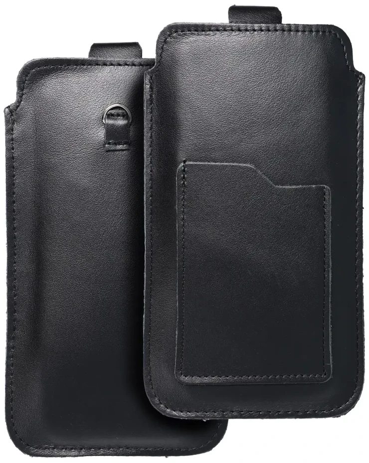 Oem Įtraukiamas odinis telefono dėklas su įtraukiamuoju dirželiu su pull-up skirtas Samsung A12 / NOTE 9 / Xiaomi Redmi NOTE 10 PRO Royal dydis 2XL+wide juoda