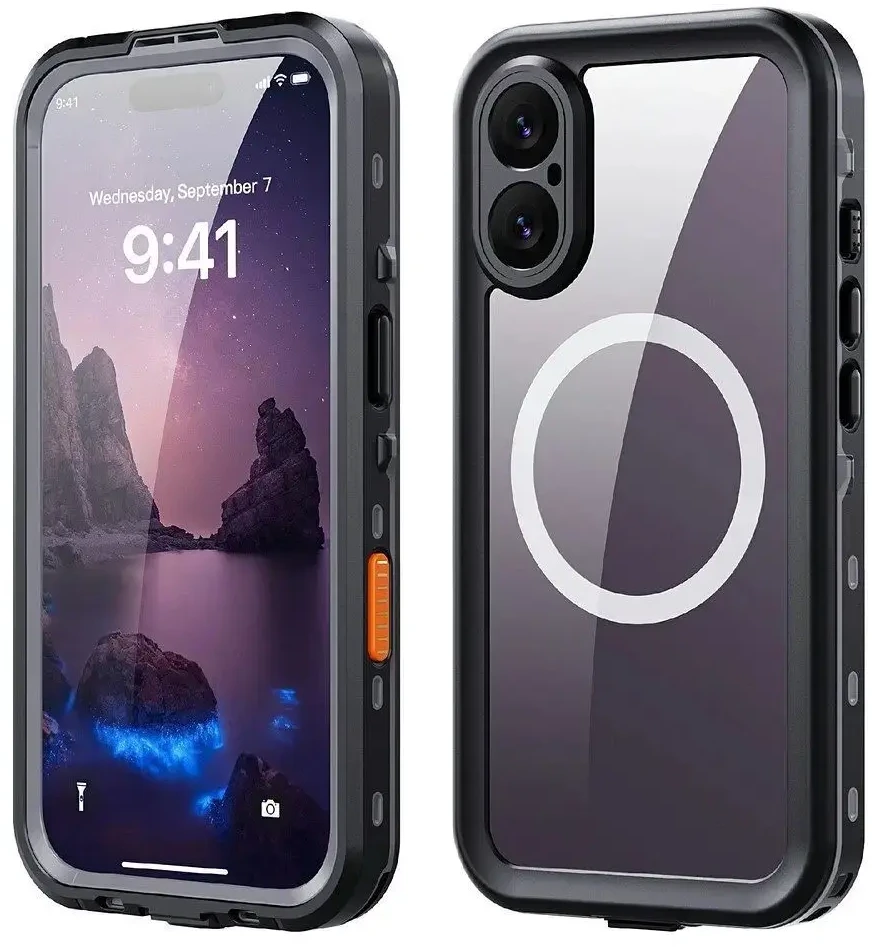 Dėklas Oem Case for iPhone 17 Atsparus vandeniui Shellbox DOT compatible with MagSafe juodas