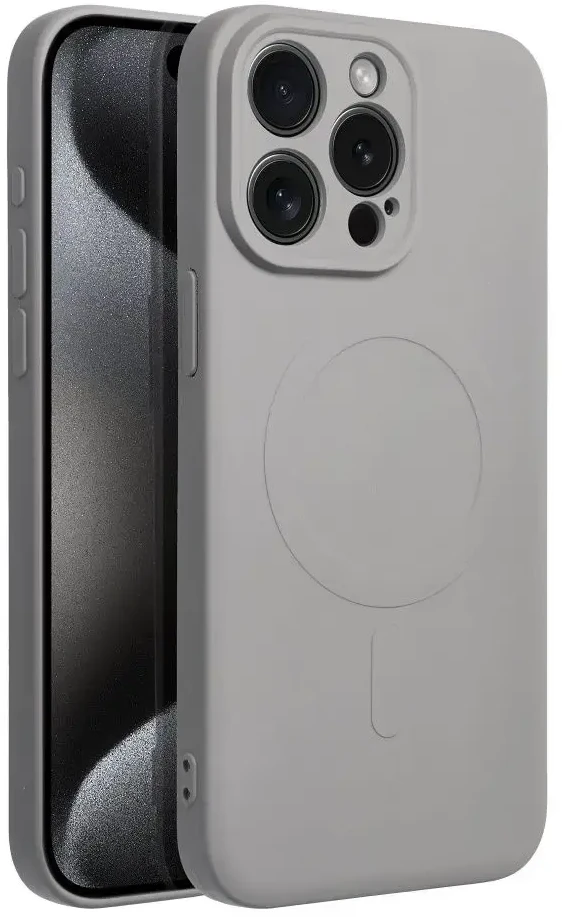 OEM dėklas, skirtas „iPhone 15 PRO MAX“ silikoniniam „MagSafe“ dėklui (kameros apsauga), titano pilkos spalvos