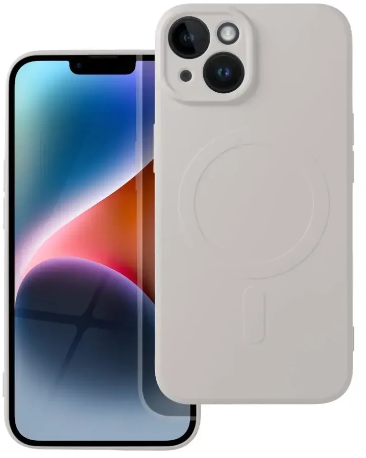 OEM dėklas, skirtas „iPhone 14“ silikoniniam „Mag“ dėklui, suderinamas su „MagSafe“ (fotoaparato apsauga), baltas