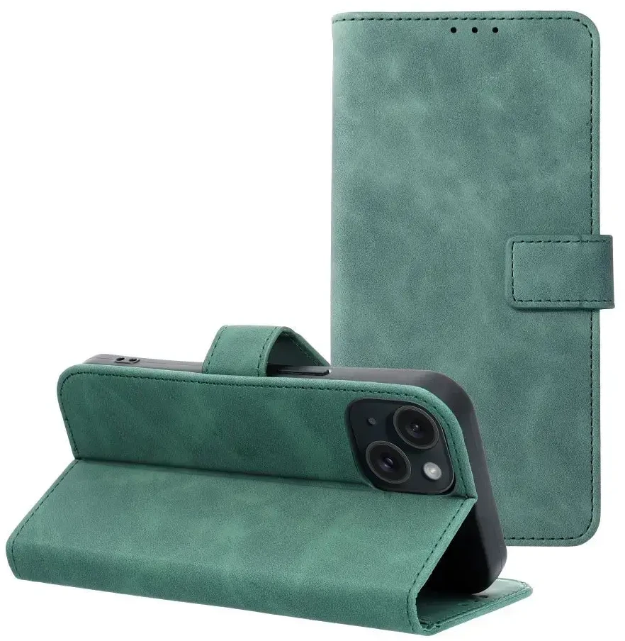 OEM atverčiamas dėklas iPhone 15 Tender Book žalias