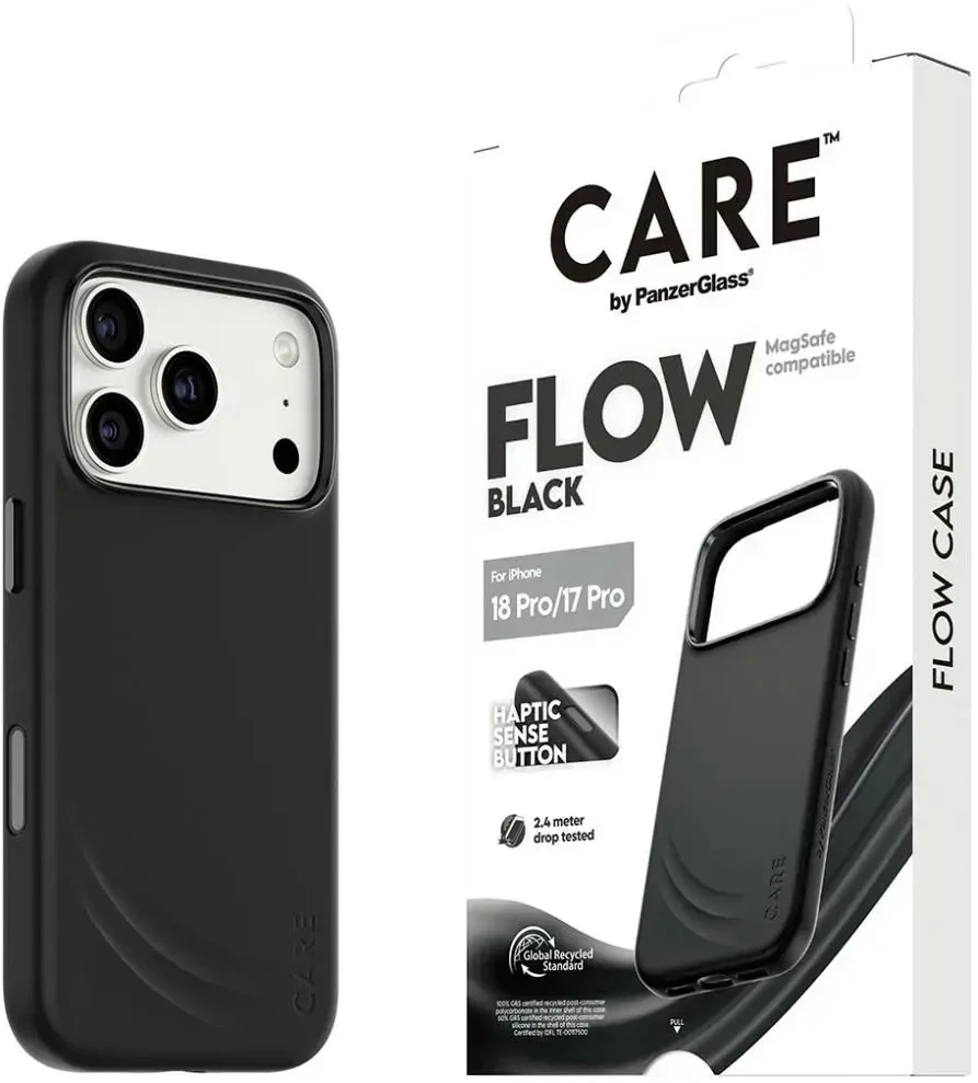 Panzer Glass CARE by PanzerGlass Feature FLOW telefono dėklas su MagSafe palaikymu, skirtas iPhone 18 Pro | iPhone 17 Pro, juodas