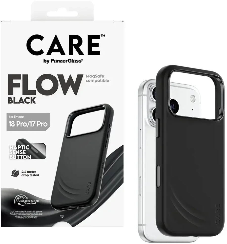 Panzer Glass CARE by PanzerGlass Feature FLOW telefono dėklas su MagSafe palaikymu, skirtas iPhone 18 Pro | iPhone 17 Pro, juodas