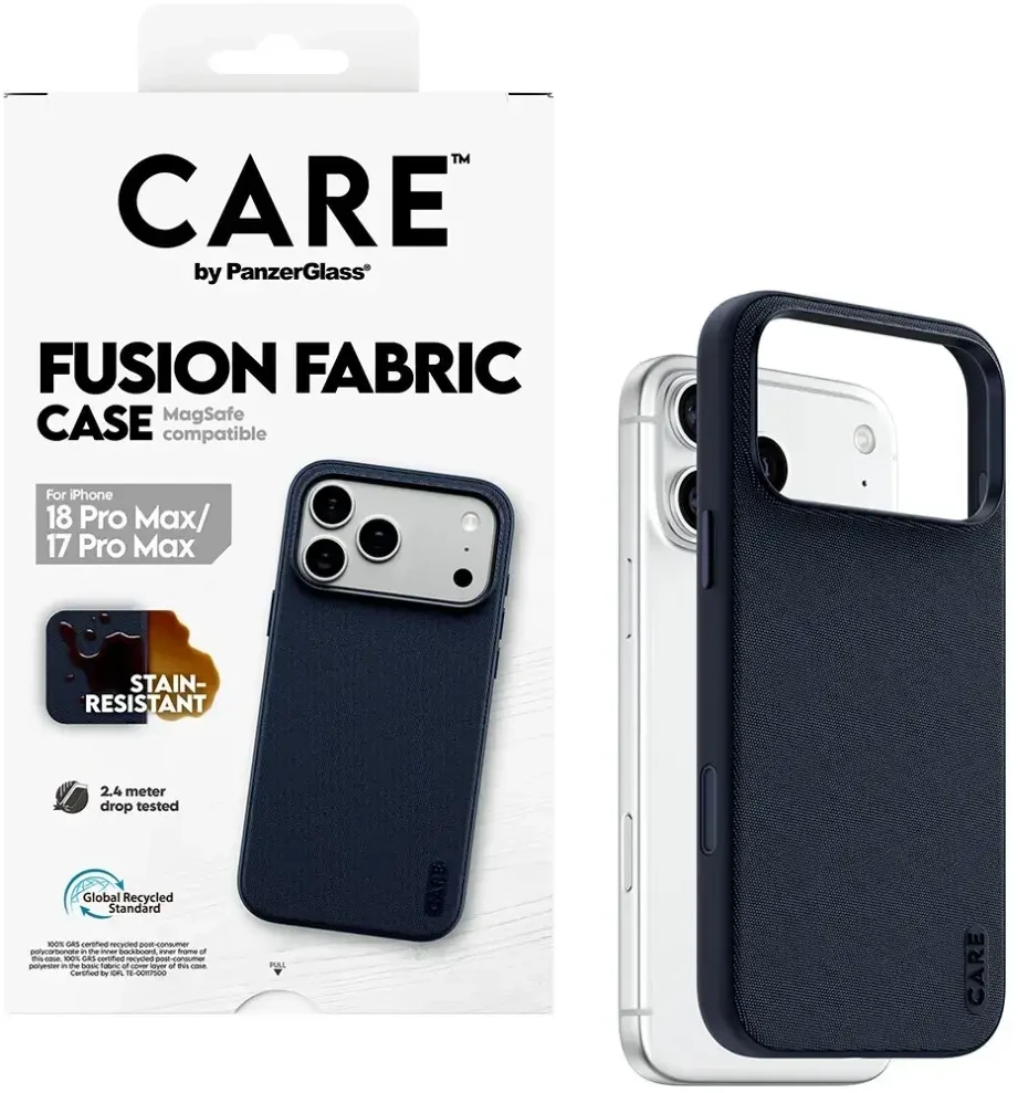 Dėklas Panzer Glass Case CARE by PanzerGlass Fusion Fabric MagSafe for iPhone 18 Pro Max / 17 Pro Max mėlynas