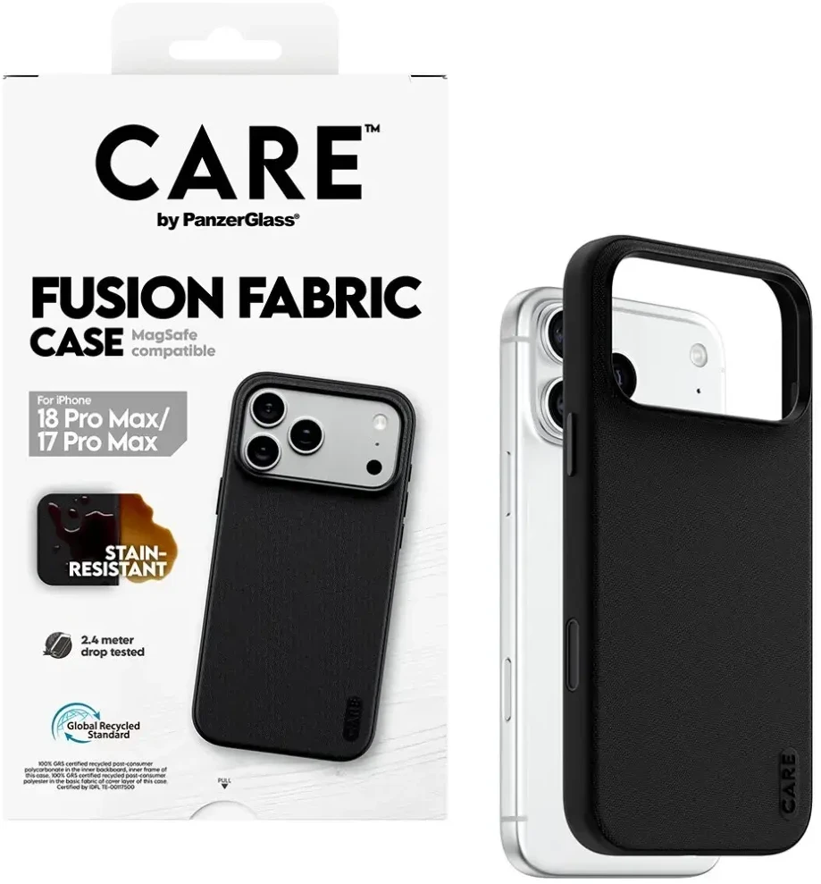 Dėklas Panzer Glass Case CARE by PanzerGlass Fusion Fabric MagSafe for iPhone 18 Pro Max / 17 Pro Max juodas