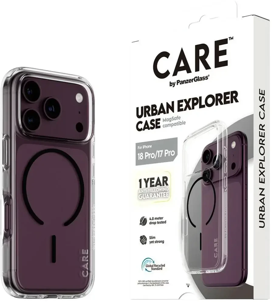 Dėklas Panzer Glass Case CARE by PanzerGlass Urban Explorer Juodas MagSafe for iPhone 18 Pro / iPhone 17 Pro transparent