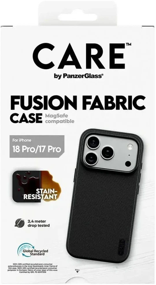 Dėklas Panzer Glass Case CARE by PanzerGlass Fusion Fabric MagSafe for iPhone 18 Pro / 17 Pro juodas