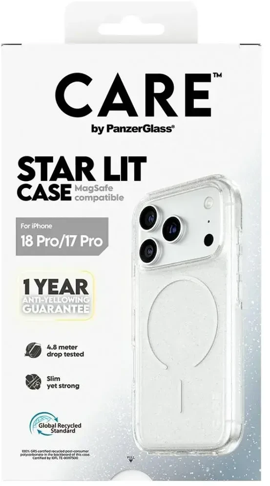 Panzer Glass CARE by PanzerGlass Star Lit telefono dėklas su MagSafe palaikymu, skirtas iPhone 18 Pro | iPhone 17 Pro, permatomas