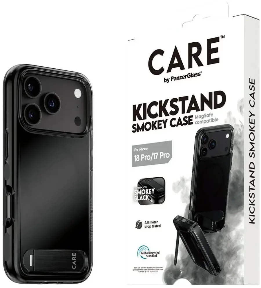 Dėklas Panzer Glass Case CARE by PanzerGlass Kickstand w. Juodas MagSafe for iPhone 18 Pro / 17 Pro smokey