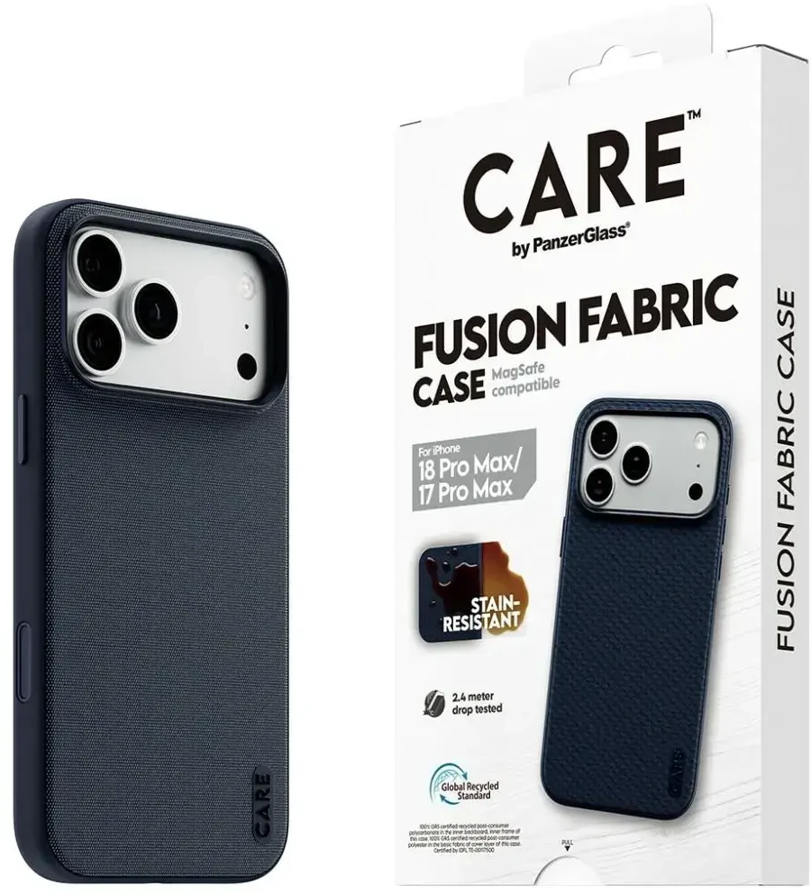 Dėklas Panzer Glass Case CARE by PanzerGlass Fusion Fabric MagSafe for iPhone 18 Pro Max / 17 Pro Max mėlynas
