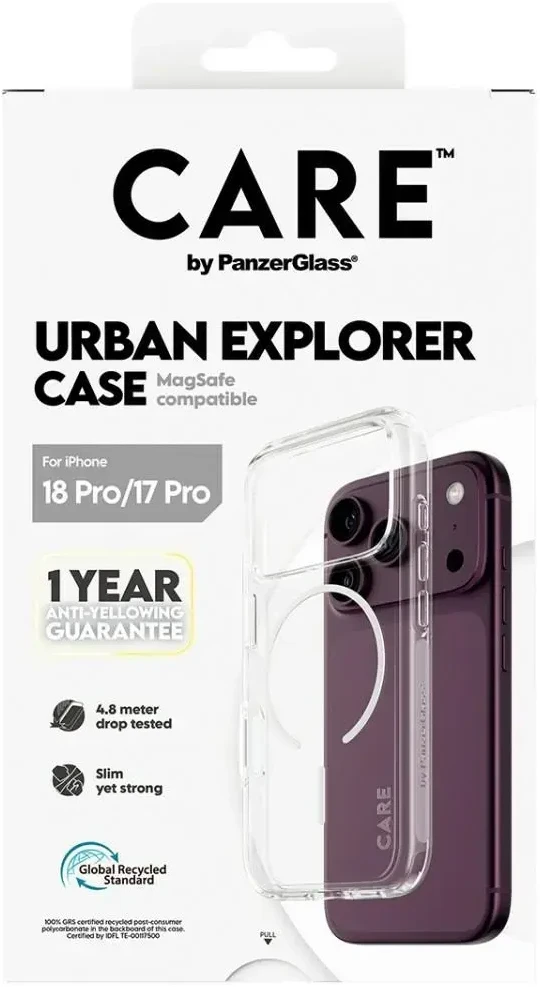 Dėklas Panzer Glass Case CARE by PanzerGlass Urban Explorer Baltas MagSafe for iPhone 18 Pro / iPhone 17 Pro transparent