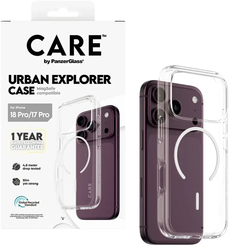 Dėklas Panzer Glass Case CARE by PanzerGlass Urban Explorer Baltas MagSafe for iPhone 18 Pro / iPhone 17 Pro transparent