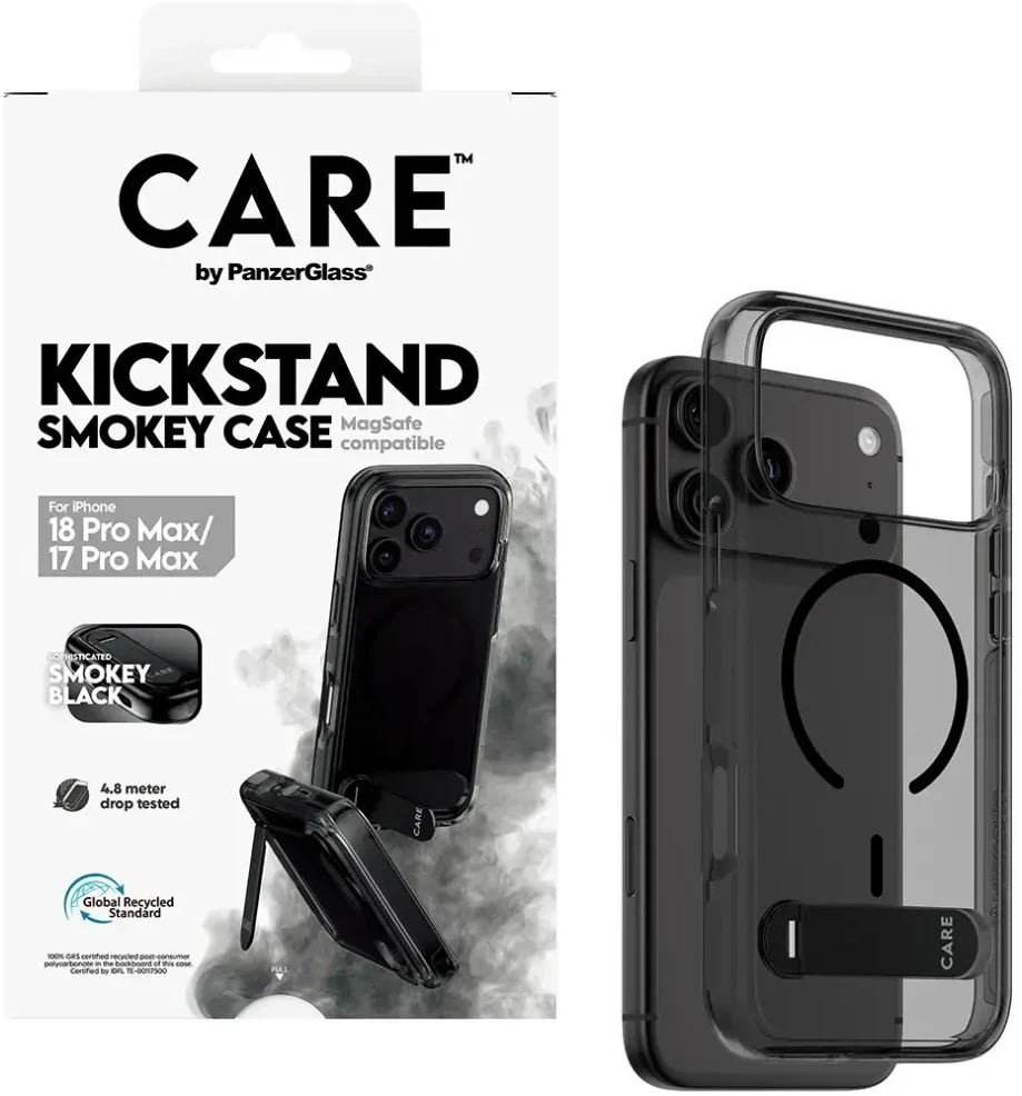 Dėklas Panzer Glass „Case CARE by PanzerGlass“ su „Kickstand“ dėklu, Juodas MagSafe, skirtas iPhone 18 Pro Max / 17 Pro Max, dūminės spalvos