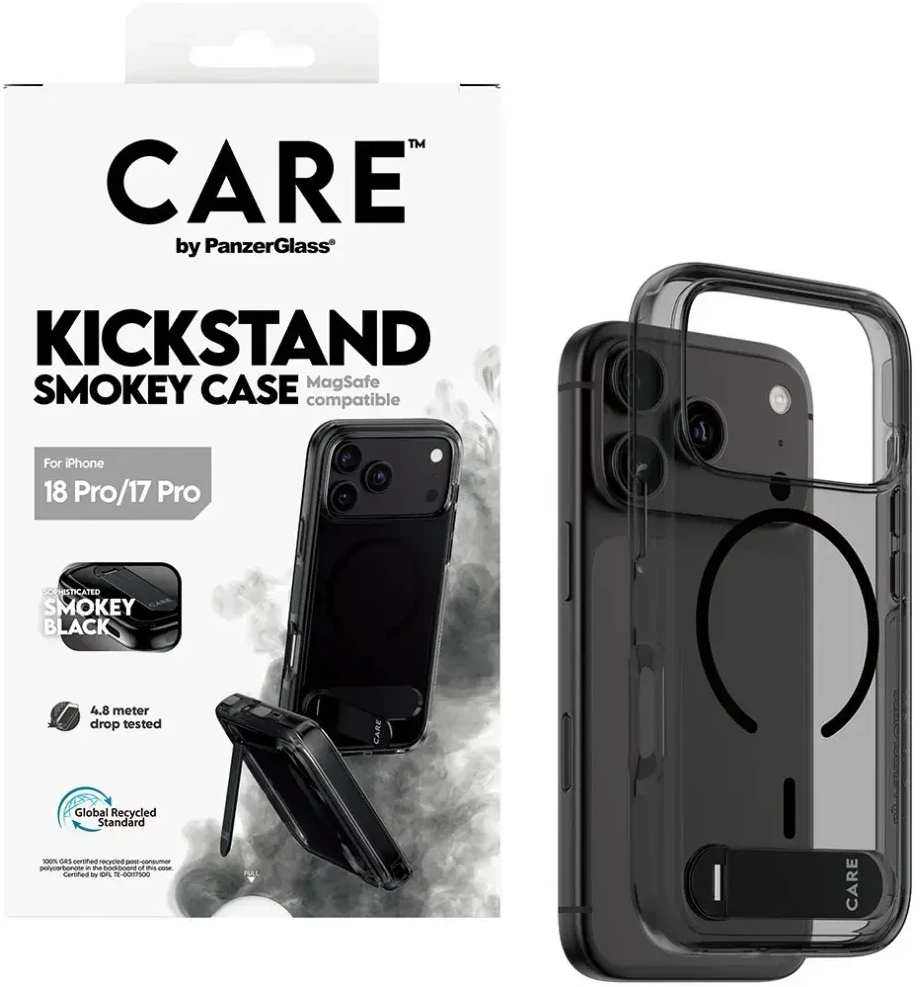 Dėklas Panzer Glass Case CARE by PanzerGlass Kickstand w. Juodas MagSafe for iPhone 18 Pro / 17 Pro smokey
