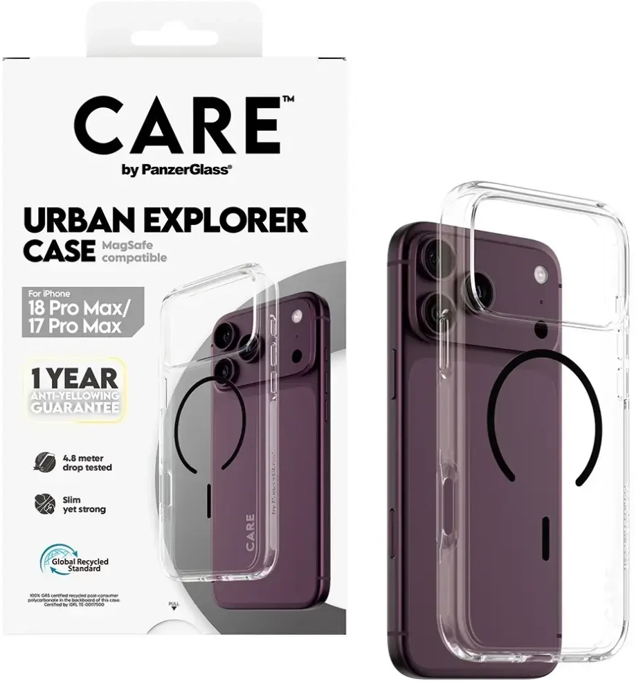 Dėklas Panzer Glass „Case CARE by PanzerGlass Urban Explorer Juodas“ skirtas „iPhone 18 Pro Max“ / „iPhone 17 Pro Max“, permatomas