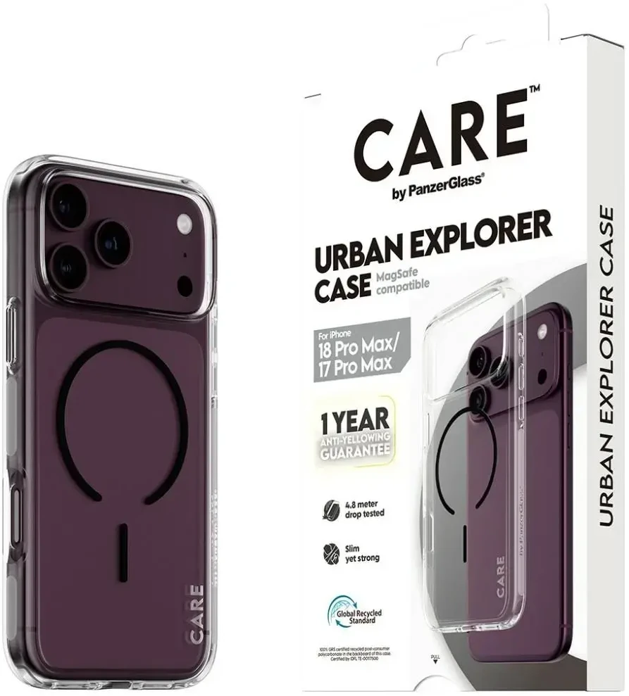 Dėklas Panzer Glass „Case CARE by PanzerGlass Urban Explorer Juodas“ skirtas „iPhone 18 Pro Max“ / „iPhone 17 Pro Max“, permatomas