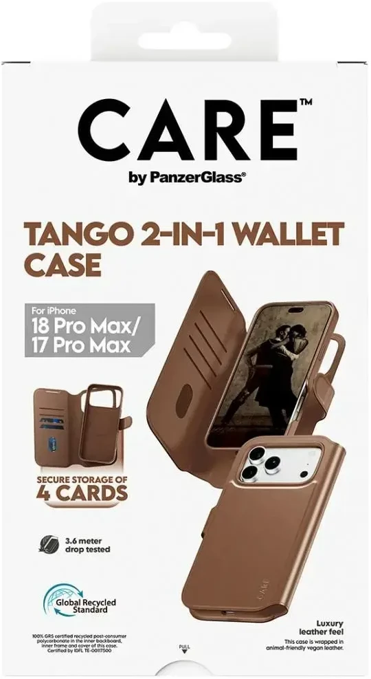 Panzer Glass Dėklas CARE by PanzerGlass Tango 2w1 Wallet Case MagSafe do iPhone 18 Pro Max / 17 Pro Max ruda