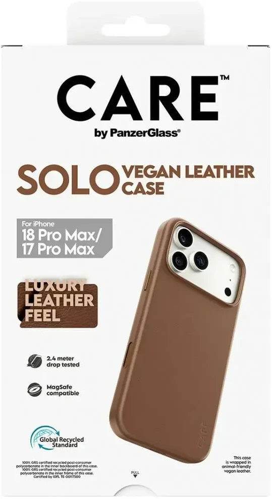 Dėklas Panzer Glass Case CARE by PanzerGlass Solo Vegan Leather MagSafe for iPhone 18 Pro Max / iPhone 17 Pro Max ruda