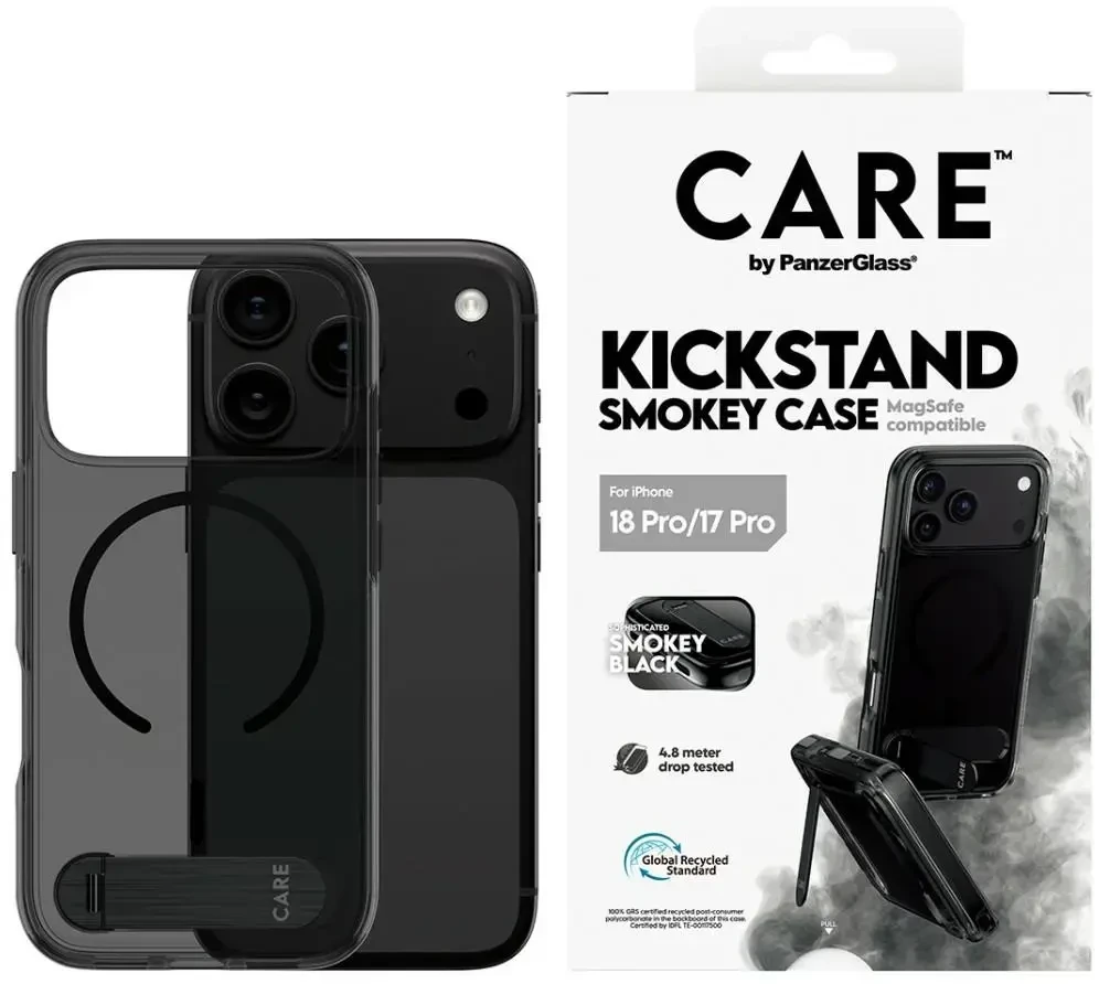 Dėklas Panzer Glass Case CARE by PanzerGlass Kickstand w. Juodas MagSafe for iPhone 18 Pro / 17 Pro smokey