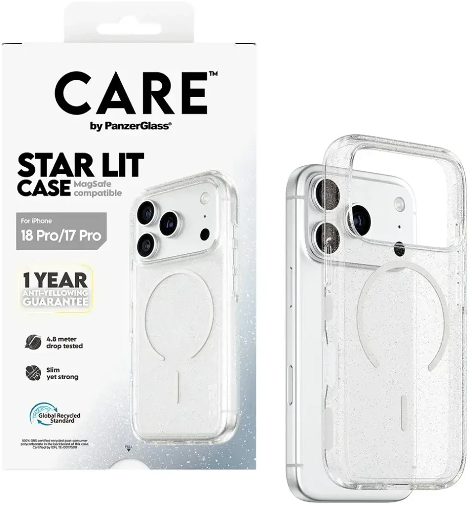 Panzer Glass CARE by PanzerGlass Star Lit telefono dėklas su MagSafe palaikymu, skirtas iPhone 18 Pro | iPhone 17 Pro, permatomas