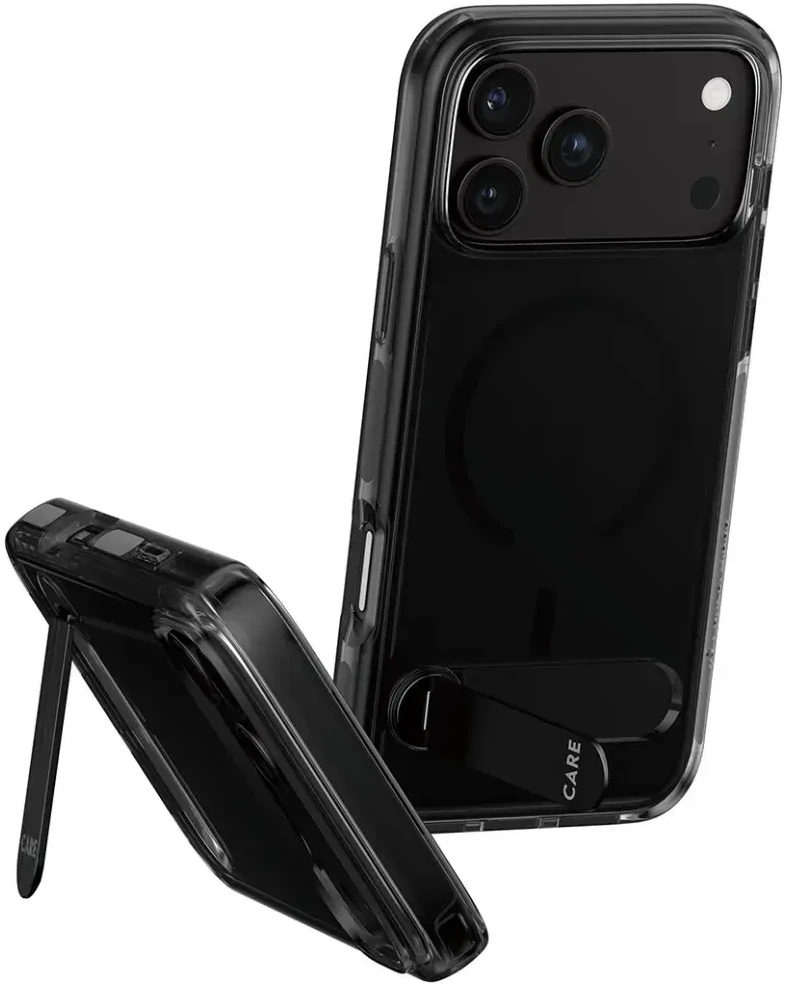 Dėklas Panzer Glass „Case CARE by PanzerGlass“ su „Kickstand“ dėklu, Juodas MagSafe, skirtas iPhone 18 Pro Max / 17 Pro Max, dūminės spalvos
