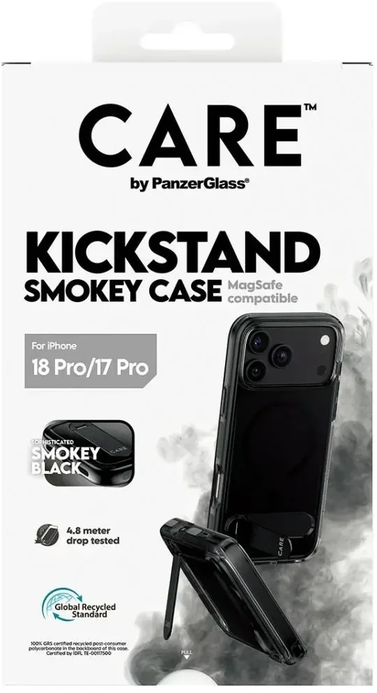 Dėklas Panzer Glass Case CARE by PanzerGlass Kickstand w. Juodas MagSafe for iPhone 18 Pro / 17 Pro smokey