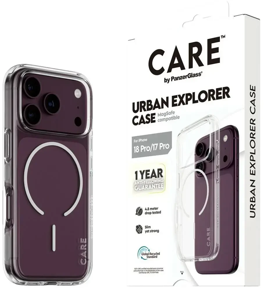 Dėklas Panzer Glass Case CARE by PanzerGlass Urban Explorer Baltas MagSafe for iPhone 18 Pro / iPhone 17 Pro transparent