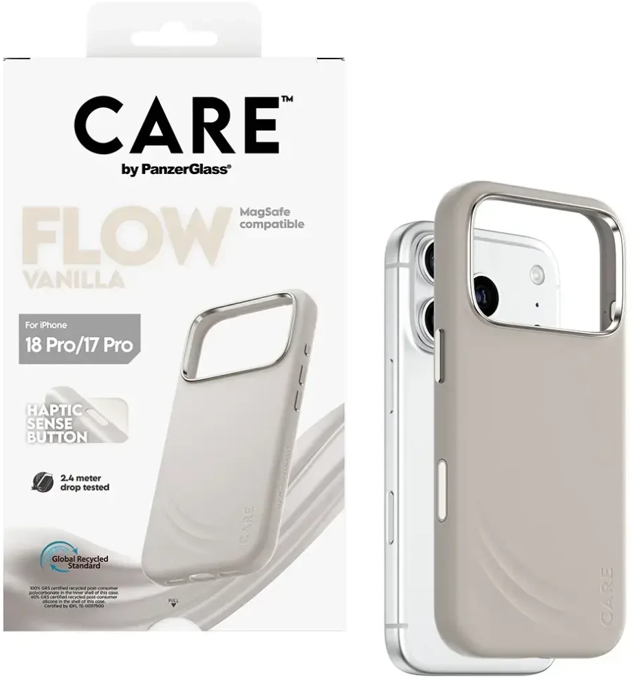 Panzer Glass „Case CARE by PanzerGlass Feature FLOW MagSafe“ dėklas „iPhone 18 Pro“ / „17 Pro“ vanilės spalvos