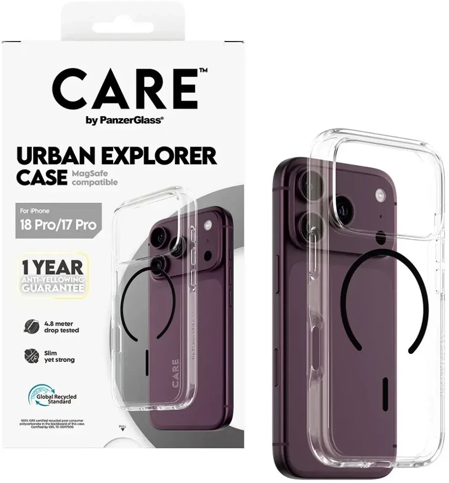 Dėklas Panzer Glass Case CARE by PanzerGlass Urban Explorer Juodas MagSafe for iPhone 18 Pro / iPhone 17 Pro transparent