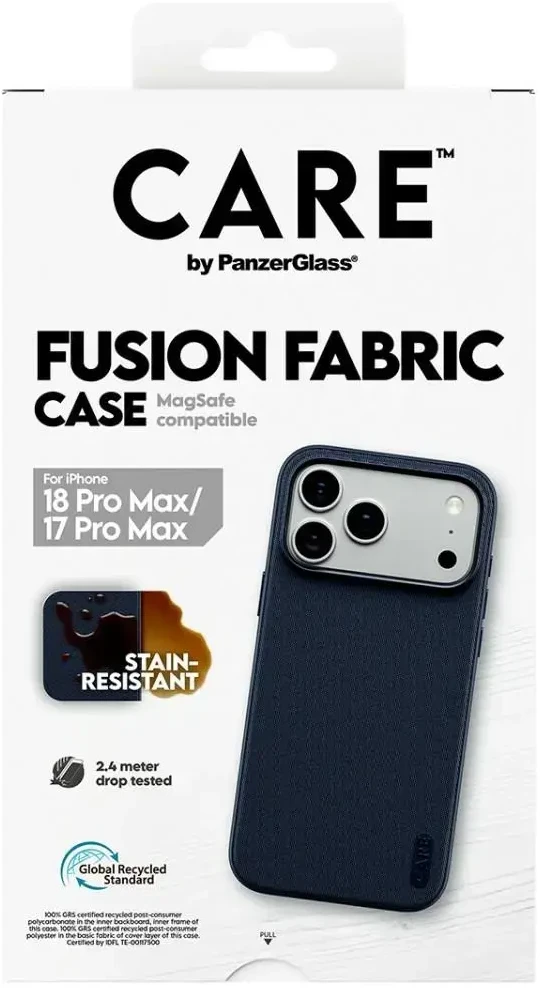 Dėklas Panzer Glass Case CARE by PanzerGlass Fusion Fabric MagSafe for iPhone 18 Pro Max / 17 Pro Max mėlynas