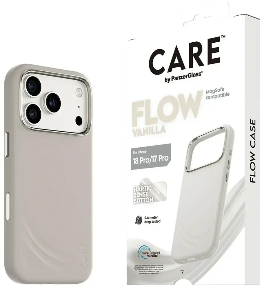 Panzer Glass „Case CARE by PanzerGlass Feature FLOW MagSafe“ dėklas „iPhone 18 Pro“ / „17 Pro“ vanilės spalvos