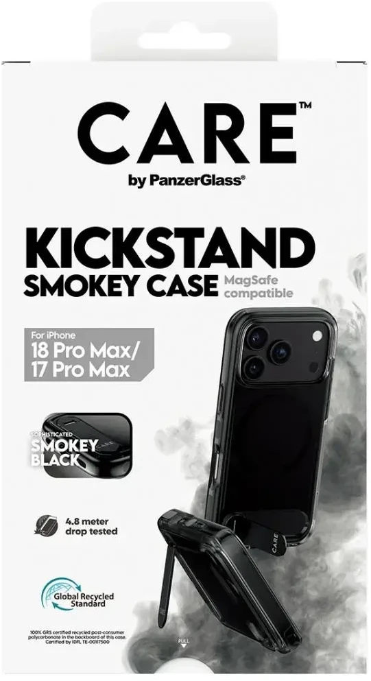 Dėklas Panzer Glass „Case CARE by PanzerGlass“ su „Kickstand“ dėklu, Juodas MagSafe, skirtas iPhone 18 Pro Max / 17 Pro Max, dūminės spalvos