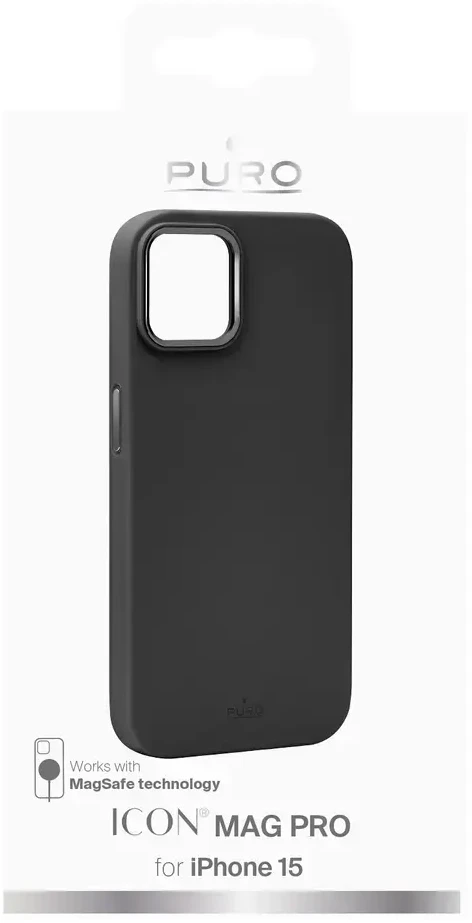 Puro Icon Mag Pro MagSafe Silikoninis dėklas for iPhone 15 – Juodas