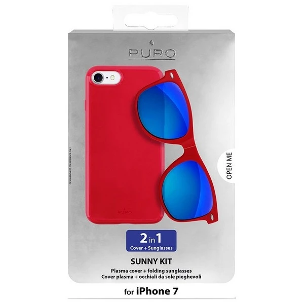 PURO Sunny Kit - dėklas Apple iPhone SE (2022/2020) / 8/7 + sulankstomi akiniai nuo saulės (raudonas)