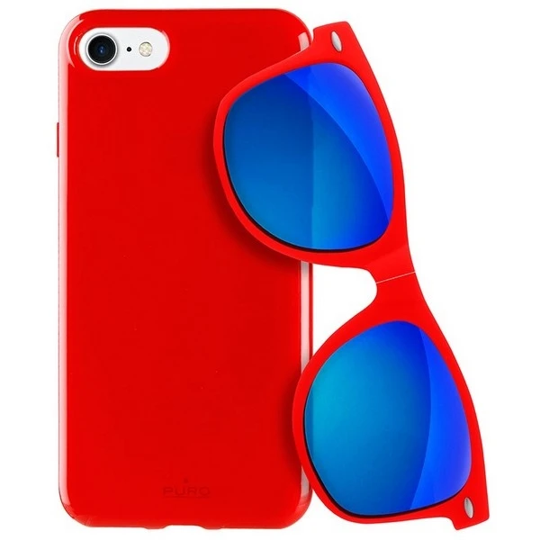 PURO Sunny Kit - dėklas Apple iPhone SE (2022/2020) / 8/7 + sulankstomi akiniai nuo saulės (raudonas)