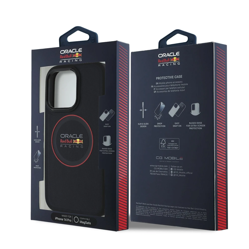 Red Bull Raudona Bull Raudona Bull PU Leather Raudona Ring MagSafe dėklas jūsų Apple iPhone 14 Pro mėlynos spalvos